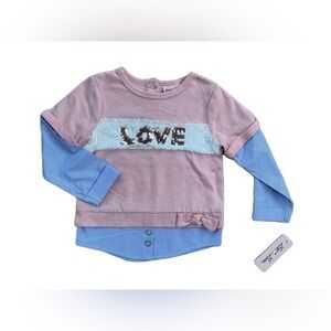 Little Lass NWT 24 Month Fuzzy Sequin Love Long Sleeve Top